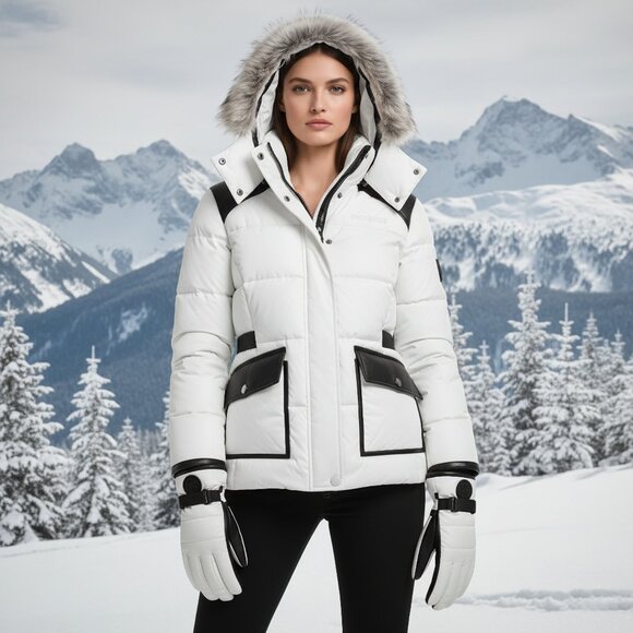 Michael Kors Quilted Black & White Leather Palm Touch Gloves with MK Logo. Sz M - Picture 4 of 16